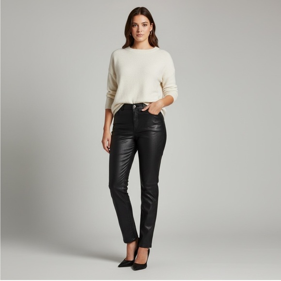 Shinestar Black High Waist Perfect Fit Faux Leather Vegan Skinny Jegging Large - Picture 1 of 11